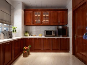 中式风格厨房整体实木橱柜效果图     红色实木橱柜图片
