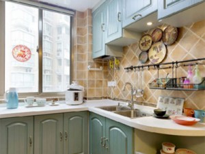 小厨房定制橱柜装修效果图  蓝色实木橱柜图片