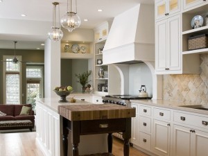 简欧风格开放式厨房白色实木橱柜图片 岛型橱柜图片