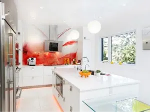 现代风格厨房纯白橱柜效果图 定制岛型橱柜图片
