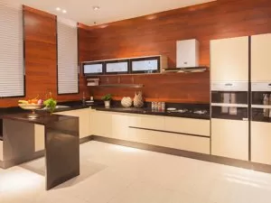 现代简约风格开放式厨房效果图 白色橱柜门板图片
