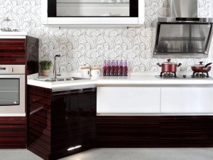 现代风格厨房装修效果图 红色烤漆橱柜设计图片