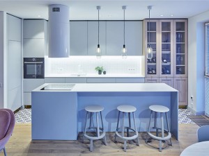 时尚现代公寓厨房设计效果图 纯白色岛型橱柜图片