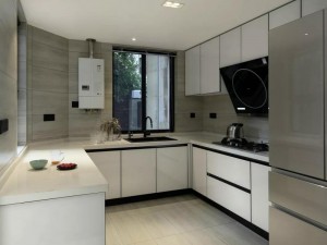 现代极简风格厨房装修效果图 U型橱柜设计图片