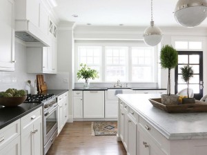 简欧风格开放式厨房效果图 纯白色厨房橱柜设计图