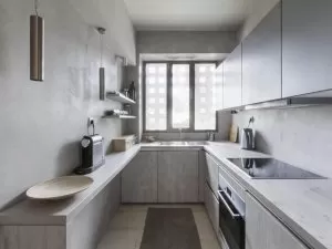 灰色木纹橱柜装修效果图 冷淡风厨房效果图