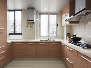 清新简约三居厨房装修效果图 原木色整体橱柜效果图