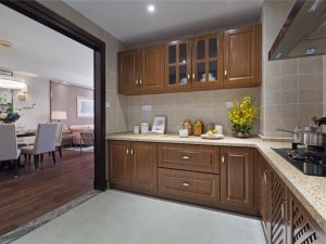 新中式厨房装修效果图 棕色整体橱柜图片