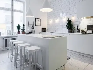 纯白色厨房装修效果图 岛台橱柜设计图片