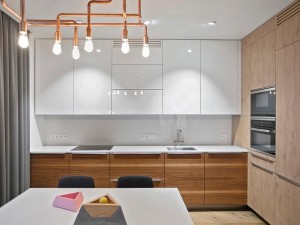 现代简约厨房效果图 白色烤漆橱柜图片