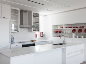 简约时尚开放式厨房效果图 纯白色岛台效果图