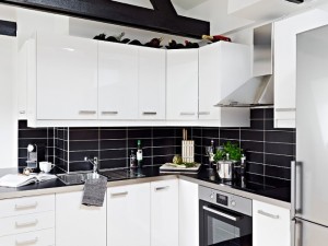 清新L型厨房橱柜设计效果图  白色烤漆橱柜图片