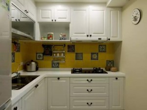 L型厨房橱柜效果图 白色厨柜图片