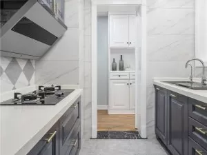 美式厨柜装修效果图 灰色厨房效果图