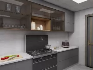浅灰色厨房效果图 现代风整体橱柜图片